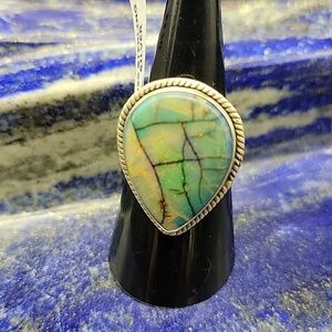 Sterling Silver Adjustable Sterling Opal Ring Teardrop Cabochon – Vintage Style